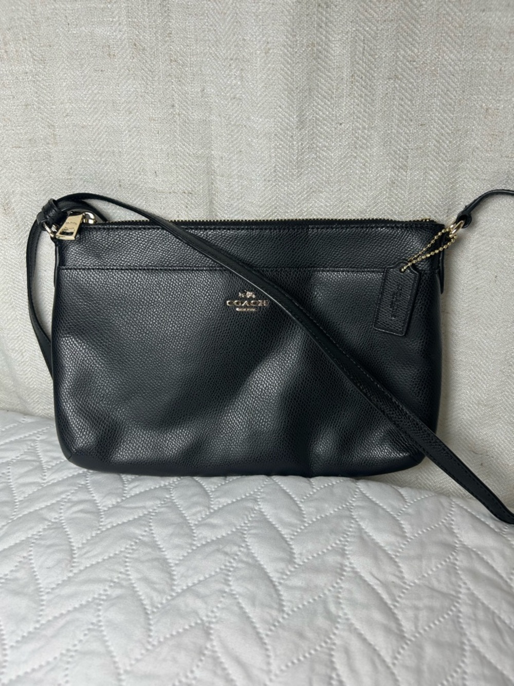 COACH Black Kitt Messenger Crossbody Bag in Crossgrain Leather